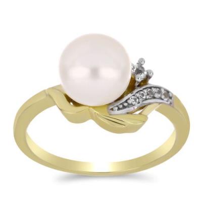 BUY 925 SILVER WITH WHITE FRESHWATER PEARL GEMSTONE RING IN GOLD PLATED